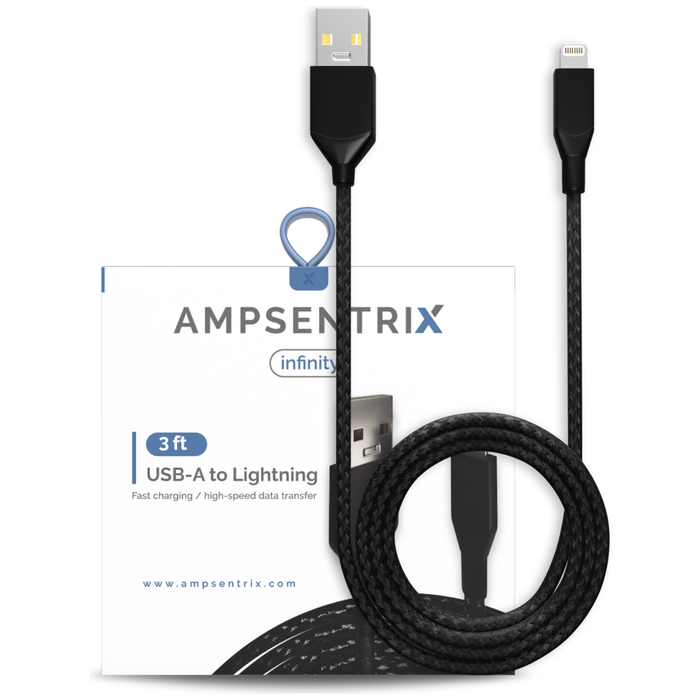 AmpSentrix - Charging Cable - USB A to Lightning - 3ft