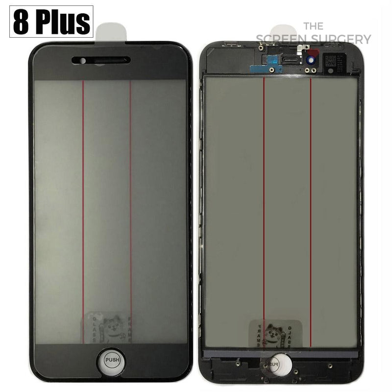 Iphone 8 Plus - 4 In 1 Front Glass And Small Parts Black