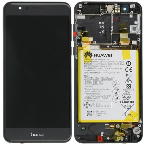 LCD Touchscreen With Front Cover, Speaker, Light Sensor, Battery, Vibra Motor - Black, Huawei Honor 8 Black